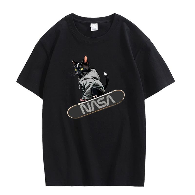 CORIRESHA Camiseta holgada informal de manga corta con cuello redondo y monopatín de gato para mujer