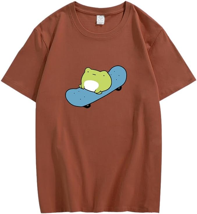 CORIRESHA Cute Frog T-Shirt Crewneck Short Sleeve Casual Unisex Skateboard Top