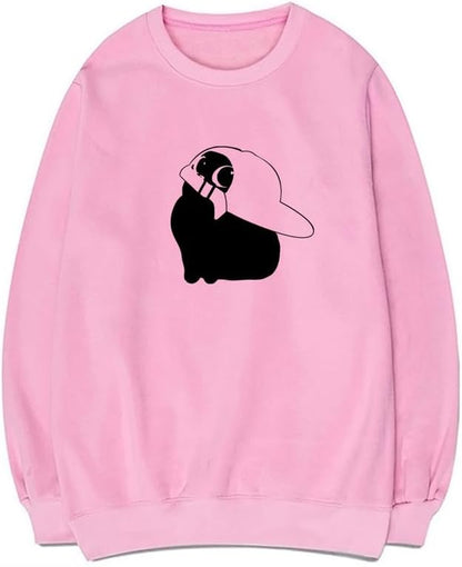 CORIRESHA Funny Wear Hat Cat Sweatshirt Crew Neck Long Sleeve Basic Cotton Pullover