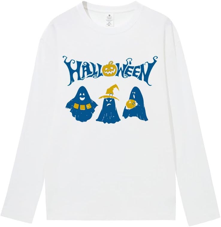 CORIRESHA Teen Ghost T-Shirt Crewneck Long Sleeve Cotton Harajuku Halloween Tops