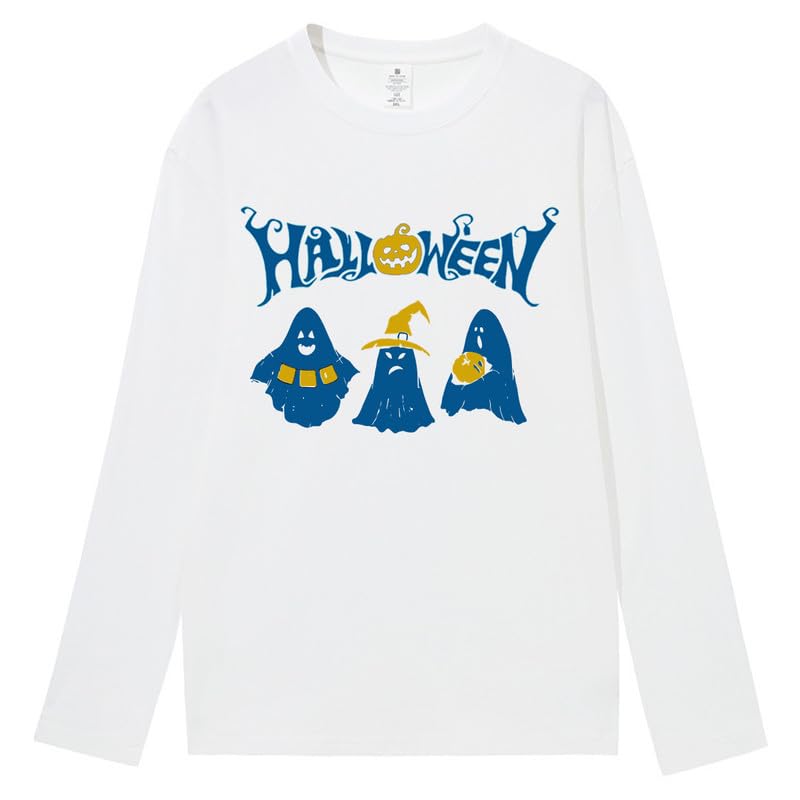 CORIRESHA Teen Ghost T-Shirt Crewneck Long Sleeve Cotton Harajuku Halloween Tops