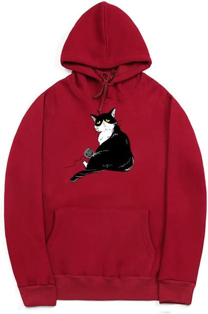 CORIRESHA Halloween Lindo Gato Sudadera con Capucha Manga Larga Cordón Bolsillo Canguro Sudadera Unisex