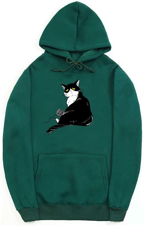 CORIRESHA Halloween Lindo Gato Sudadera con Capucha Manga Larga Cordón Bolsillo Canguro Sudadera Unisex