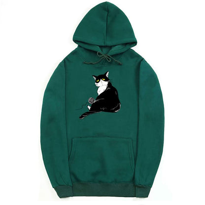 CORIRESHA Halloween Lindo Gato Sudadera con Capucha Manga Larga Cordón Bolsillo Canguro Sudadera Unisex