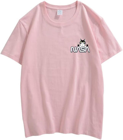 CORIRESHA Camiseta unisex de la NASA casual verano cuello redondo manga corta lindo gato Top