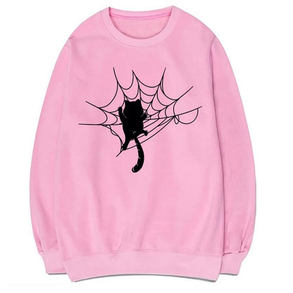 CORIRESHA Halloween Spider Web Sweatshirt Long Sleeve Casual Cat Lover Clothing