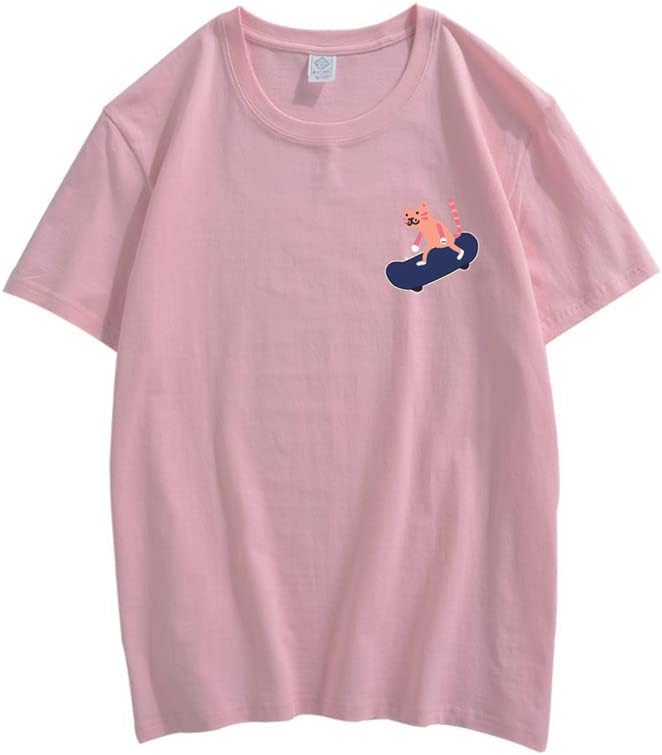 CORIRESHA Camiseta de algodón unisex básica con diseño de gato en monopatín para amantes de los animales