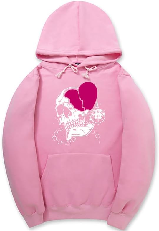 CORIRESHA - Sudadera con capucha para mujer, diseño de corazón, manga larga, con cordón, informal, básica, con diseño de calavera