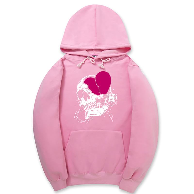 CORIRESHA - Sudadera con capucha para mujer, diseño de corazón, manga larga, con cordón, informal, básica, con diseño de calavera