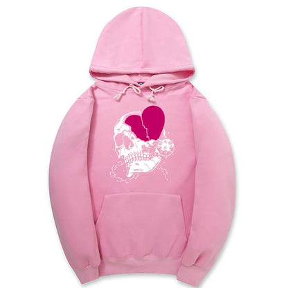 CORIRESHA - Sudadera con capucha para mujer, diseño de corazón, manga larga, con cordón, informal, básica, con diseño de calavera