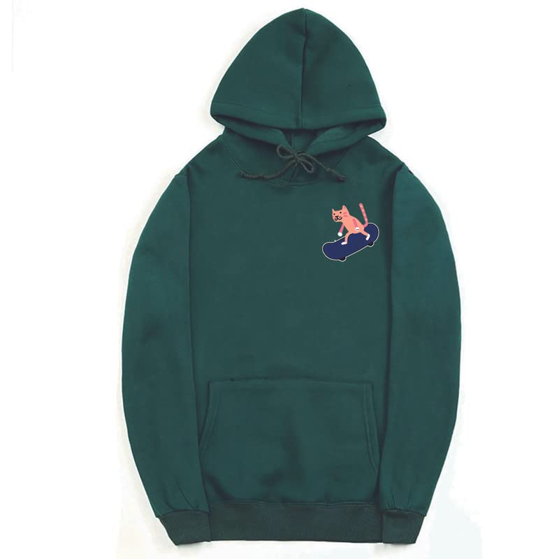 CORIRESHA Adolescentes Divertido Skateboarding Gato Patrón Casual Manga Larga Básica Sudadera con capucha