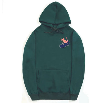 CORIRESHA Adolescentes Divertido Skateboarding Gato Patrón Casual Manga Larga Básica Sudadera con capucha