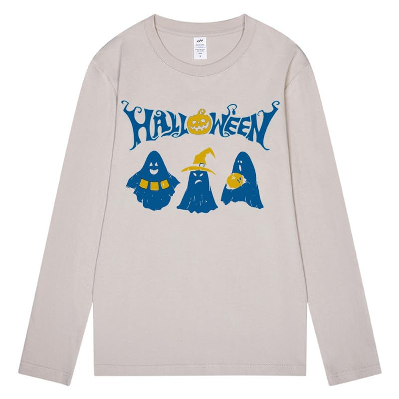 CORIRESHA Teen Ghost T-Shirt Crewneck Long Sleeve Cotton Harajuku Halloween Tops