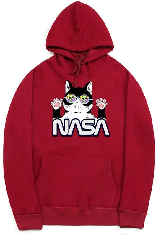 CORIRESHA Cat Lover Linda sudadera con capucha informal de manga larga con cordón y acogedora sudadera de la NASA para adolescentes