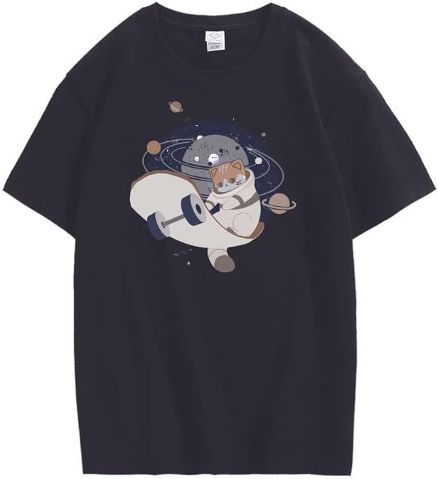 CORIRESHA Camiseta holgada de manga corta con cuello redondo y monopatín de gato lindo para adolescente