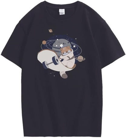 CORIRESHA Camiseta holgada de manga corta con cuello redondo y monopatín de gato lindo para adolescente