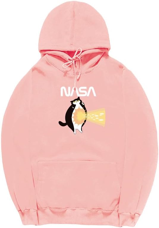 CORIRESHA Teen Cat Lover Hoodie Long Sleeve Drawstring Kangaroo Pocket NASA Sweatshirt