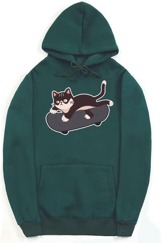 CORIRESHA Amantes de los gatos Sudadera con capucha linda Monopatín Casual Cordón Manga larga Sudadera unisex