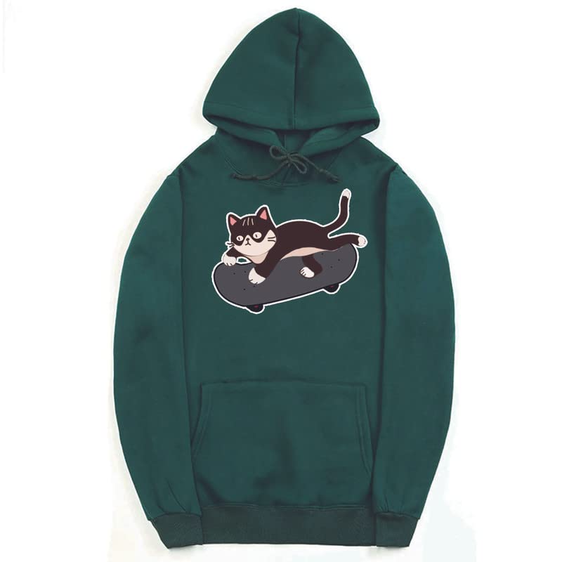 CORIRESHA Amantes de los gatos Sudadera con capucha linda Monopatín Casual Cordón Manga larga Sudadera unisex