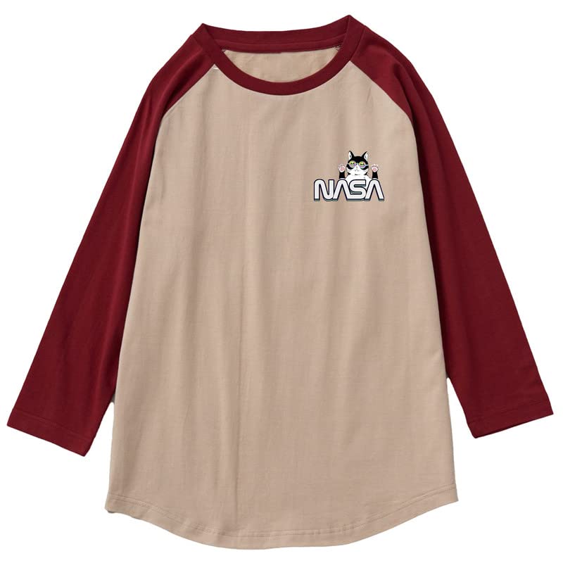 CORIRESHA Cat Lover Cute Top Mangas 3/4 Casual Color Block Camiseta de la NASA para adolescentes