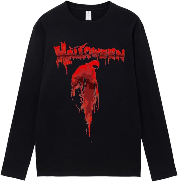 CORIRESHA Halloween Blood Crewneck Long Sleeve Gothic Unisex Scary T-Shirt