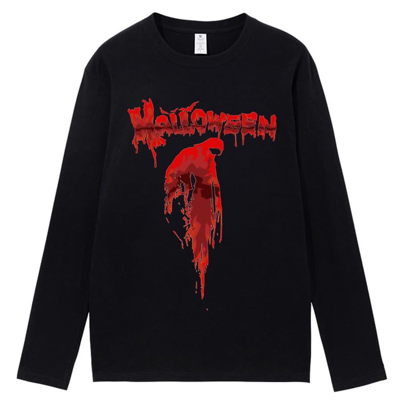 CORIRESHA Halloween Blood Crewneck Long Sleeve Gothic Unisex Scary T-Shirt