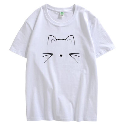 CORIRESHA Camiseta unisex con estampado de cara de gato, cuello redondo, manga corta, camisetas lindas de verano