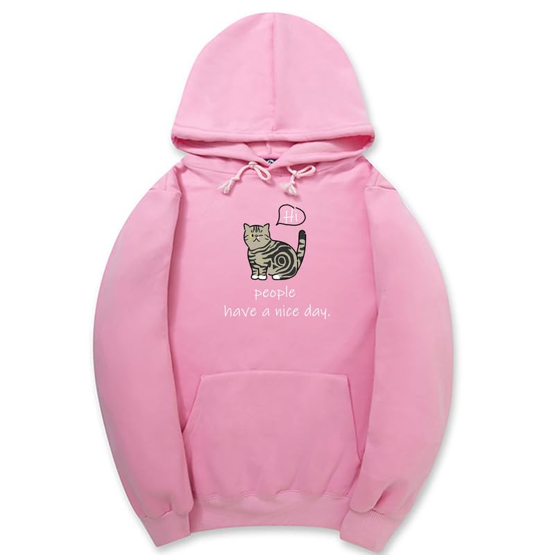 CORIRESHA Sudadera con capucha de gato lindo para adolescente, sudadera informal de manga larga con cordón y letras de algodón