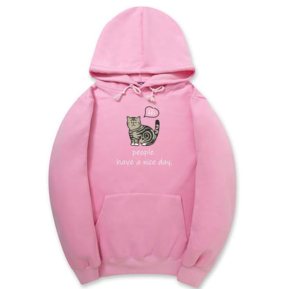 CORIRESHA Sudadera con capucha de gato lindo para adolescente, sudadera informal de manga larga con cordón y letras de algodón