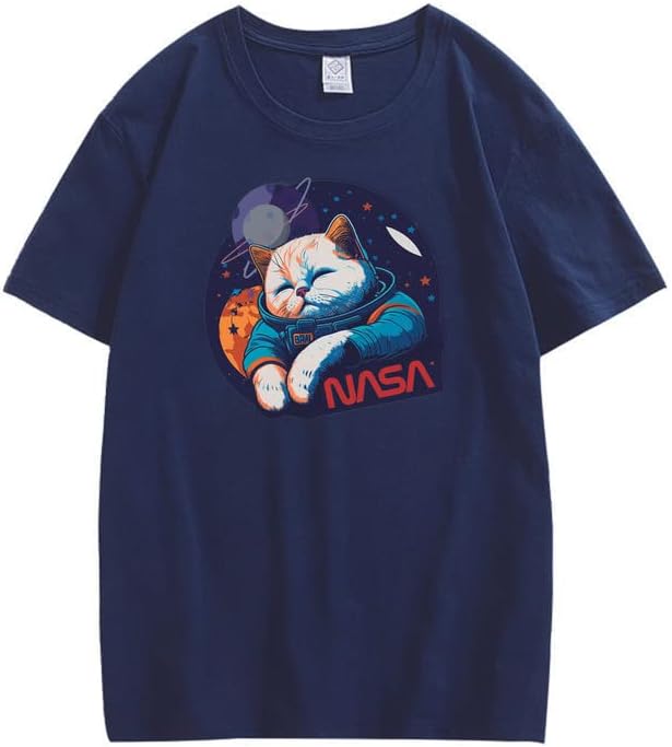 CORIRESHA Camiseta holgada de manga corta con cuello redondo de la NASA y gato lindo para adolescentes