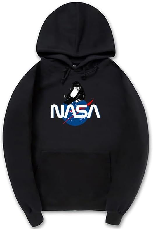 CORIRESHA Fashion NASA Print Hoodie Long Sleeve Drawstring Kangaroo Pocket Cat Sweatshirt