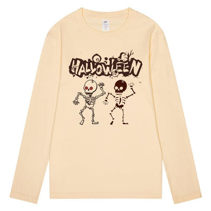 CORIRESHA Teen Halloween Skeleton Crewneck manga larga Y2K estética gótica camiseta