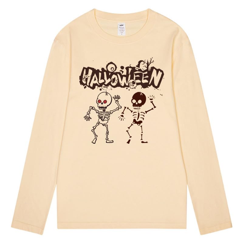 CORIRESHA Teen Halloween Skeleton Crewneck Long Sleeve Y2K Aesthetic Gothic T-Shirt