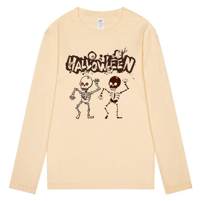 CORIRESHA Teen Halloween Skeleton Crewneck Long Sleeve Y2K Aesthetic Gothic T-Shirt