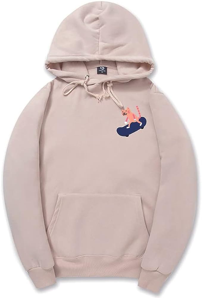 CORIRESHA Adolescentes Divertido Skateboarding Gato Patrón Casual Manga Larga Básica Sudadera con capucha