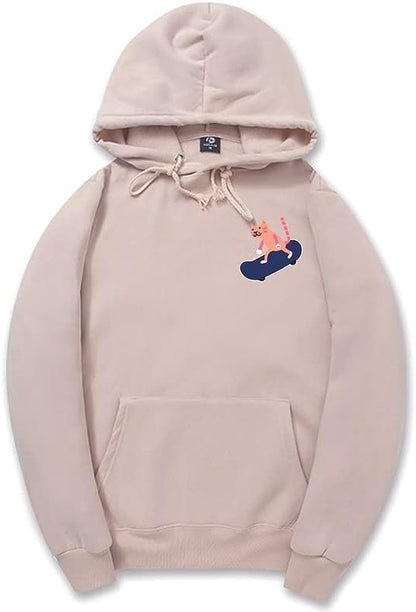 CORIRESHA Adolescentes Divertido Skateboarding Gato Patrón Casual Manga Larga Básica Sudadera con capucha