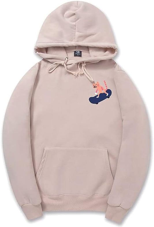CORIRESHA Adolescentes Divertido Skateboarding Gato Patrón Casual Manga Larga Básica Sudadera con capucha