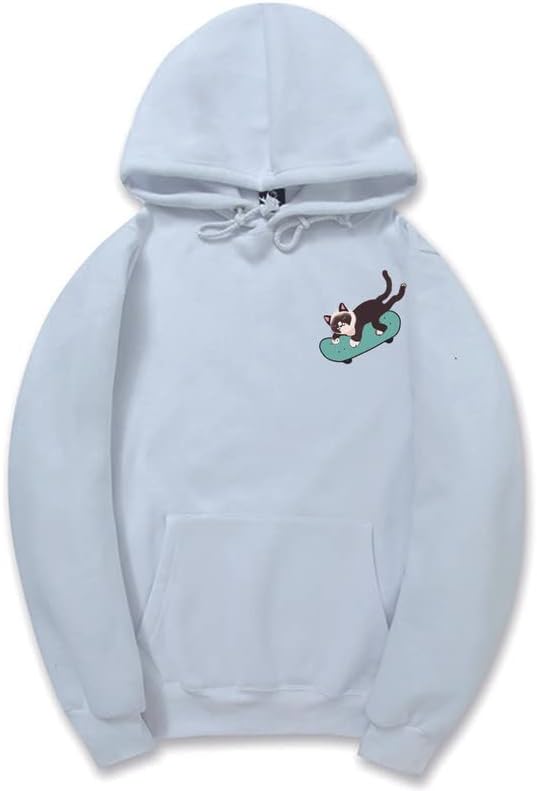 CORIRESHA Sudadera con capucha de manga larga con cordón y diseño de gato monopatín para jóvenes