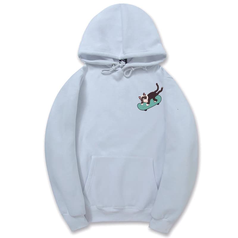 CORIRESHA Sudadera con capucha de manga larga con cordón y diseño de gato monopatín para jóvenes