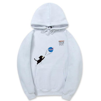 CORIRESHA Adolescente Lindo Gato Sudadera con capucha Manga Larga Cordón Algodón Casual NASA Sudadera