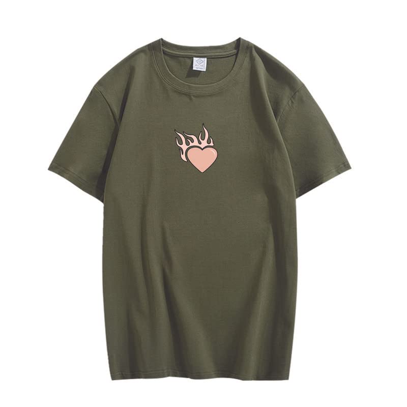 CORIRESHA Adolescente Lindo Corazón Llama Cuello Redondo Manga Corta Casual Algodón San Valentín Camiseta