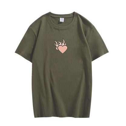 CORIRESHA Adolescente Lindo Corazón Llama Cuello Redondo Manga Corta Casual Algodón San Valentín Camiseta