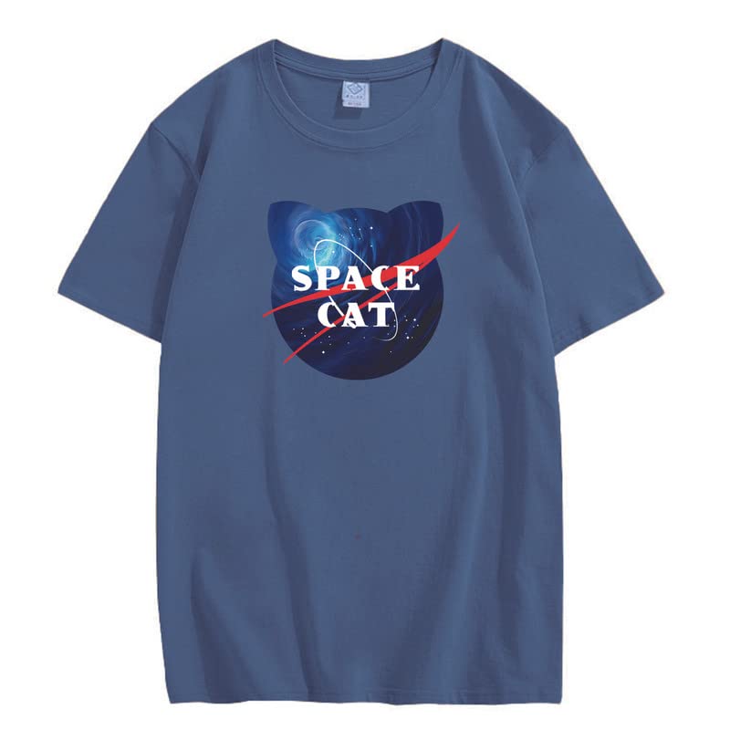 CORIRESHA Space Lover Casual cuello redondo manga corta lindo gato talla grande camiseta unisex