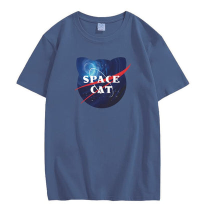 CORIRESHA Space Lover Casual cuello redondo manga corta lindo gato talla grande camiseta unisex