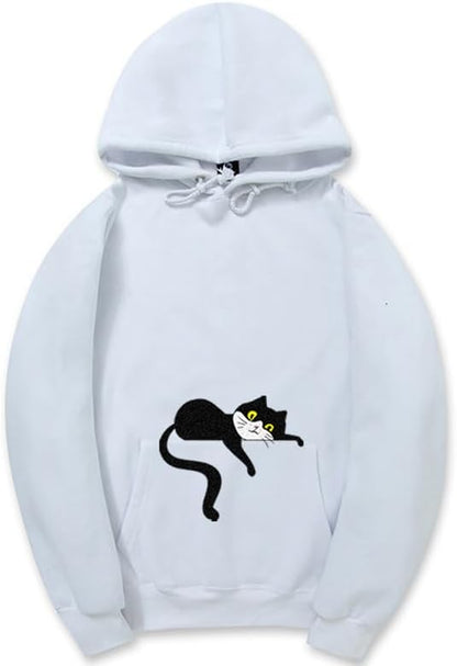 CORIRESHA Unisex Cute Lazy Cat Hoodie Long Sleeve Drawstring Pocket Cotton Sweatshirt