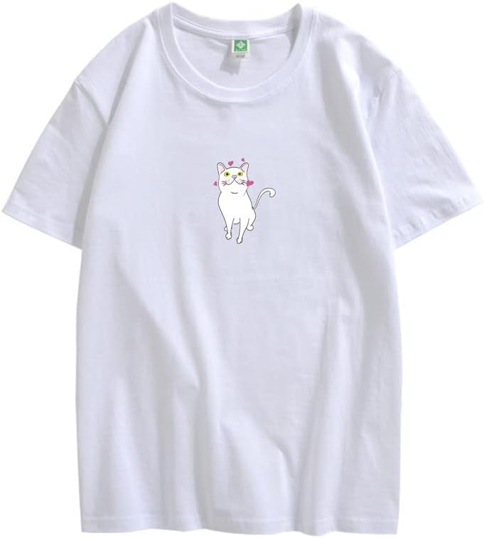 CORIRESHA Lindo Corazón Gato Camiseta Chica Kawaii Ropa Amantes de los Animales