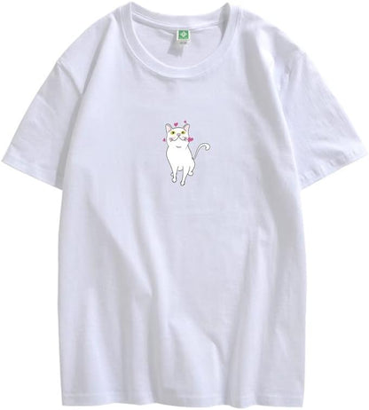 CORIRESHA Lindo Corazón Gato Camiseta Chica Kawaii Ropa Amantes de los Animales