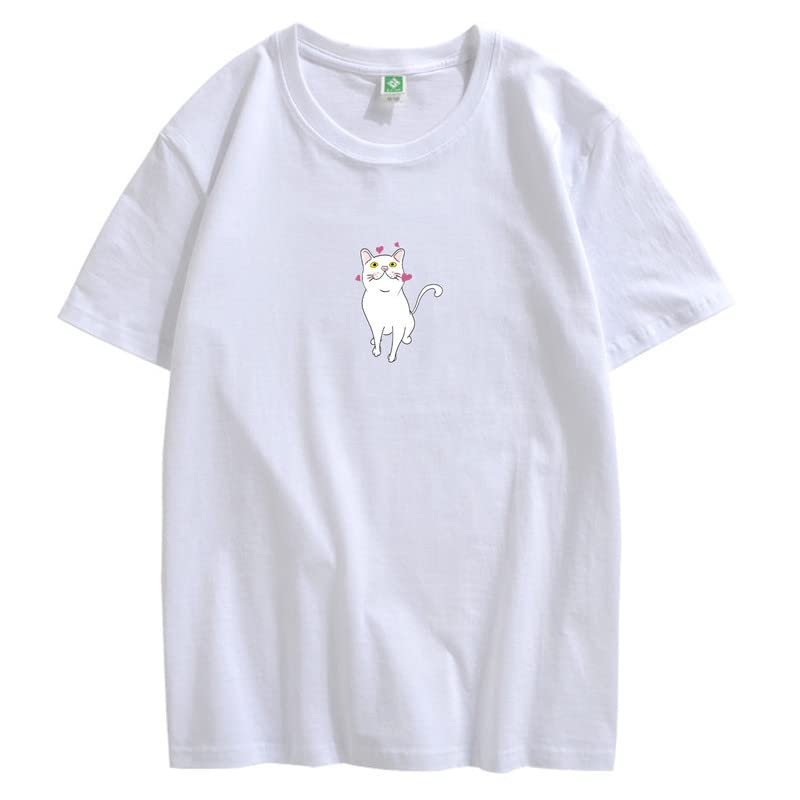 CORIRESHA Lindo Corazón Gato Camiseta Chica Kawaii Ropa Amantes de los Animales