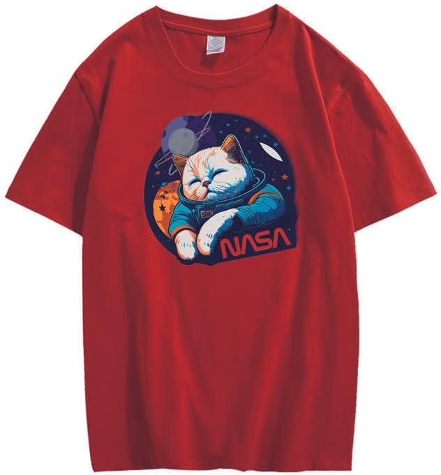 CORIRESHA Camiseta holgada de manga corta con cuello redondo de la NASA y gato lindo para adolescentes