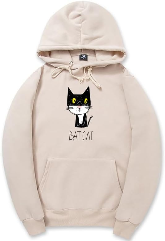 CORIRESHA Teen Funny Bat Cat Hoodie Long Sleeve Drawstring Kangaroo Pocket Cotton Sweatshirt